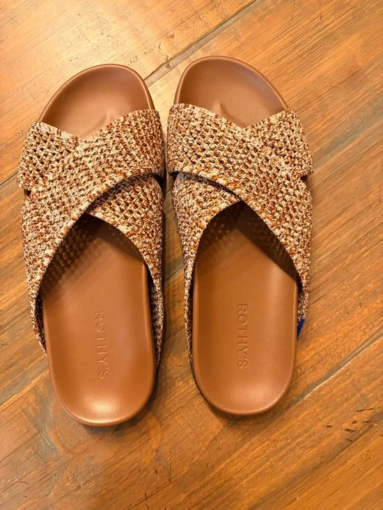 Rothy's Women's Woven Crossband Weekend Slide in Brown Tan Sz 8 Like New - Picture 2 of 4